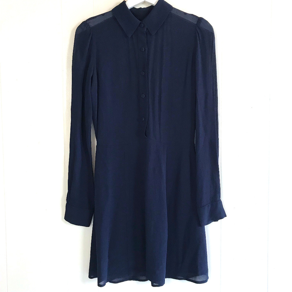 Reformation STELLA Navy Blue Sheer Button Up Dress